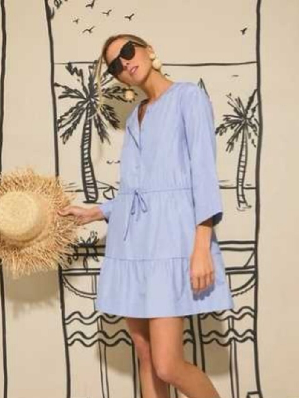 POMANDER PLACE x TUCKERNUCK Lucy Tiered Blue Chambray Mini Dress Small